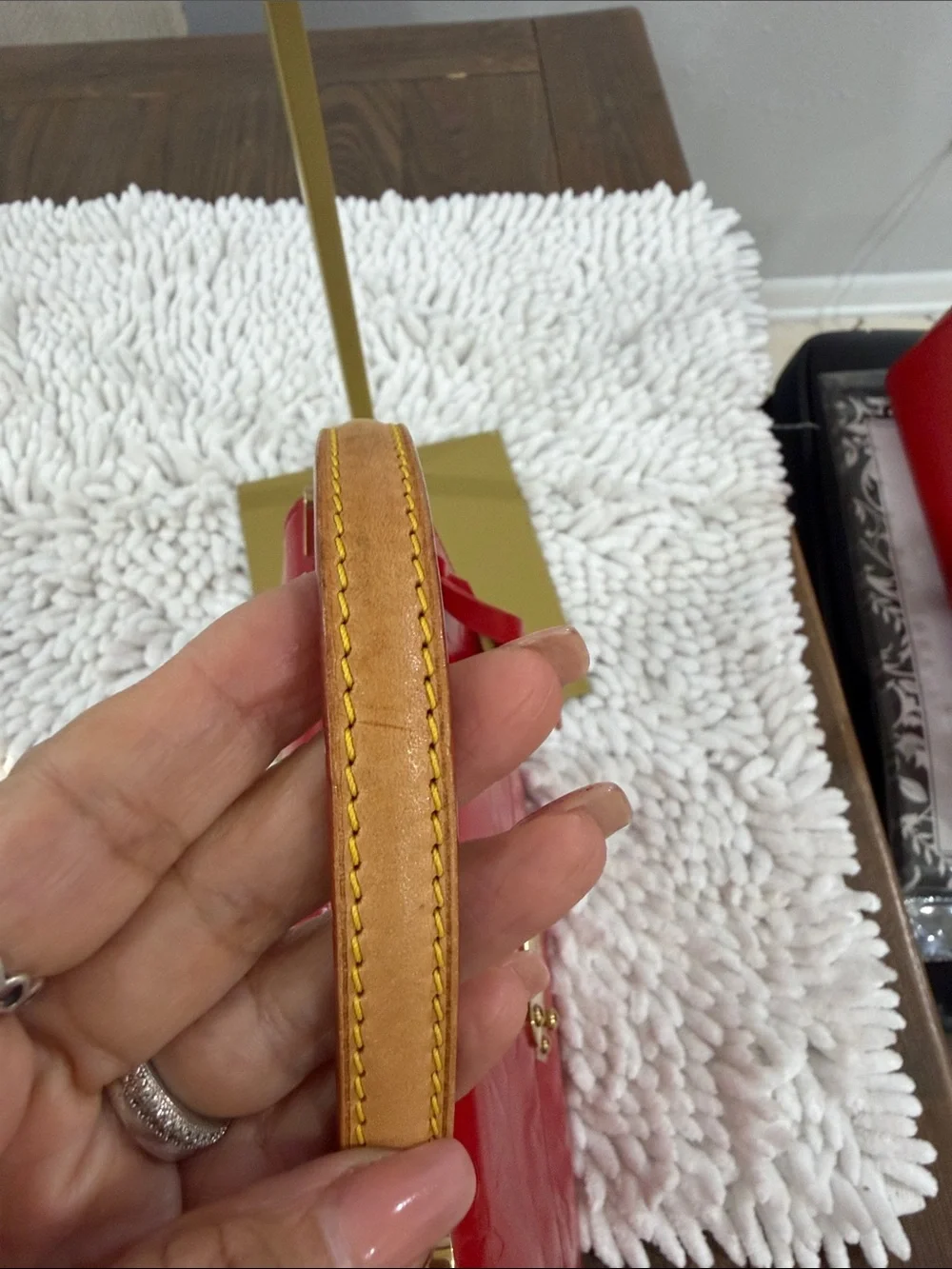 Louis Vuitton Red Vernis Satchel with Gold-Tone Lock